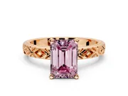 Solitaire Engagement Ring Setting for Fancy Pink Emerald Cut Center with Milgrain X Pattern Band and Prong Head in Rose Gold