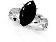 Leaf Engagement Ring Setting for Fancy Black Marquise Center with Milgrain Accent Band and Prong Head in Sterling Silver