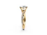 Crossover Engagement Ring Setting for Oval Center with Pave and Plain Strands and Prong Head in Yellow Gold