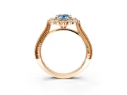 Milgrain Halo Engagement Ring Setting for Fancy Blue Oval Center with Bezel Point Accents and Prong Head in Rose Gold