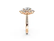 Floral Halo Engagement Ring Setting for Oval Center with Pave Accents and Prong Head in Rose Gold