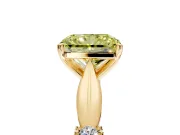 Solitaire Engagement Ring Setting for Fancy Yellow Radiant Cut Center with Carved Leaf Shoulders and Prong Head in Yellow Gold