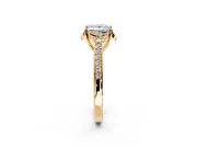 Floral Engagement Ring Setting for Princess Cut Center with Four Accent Clusters and Prong Head in Yellow Gold