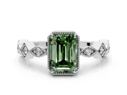 Milgrain Bezel Engagement Ring Setting for Fancy Green Emerald Cut Center with Marquise Stations and Bezel Head in Platinum