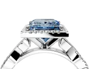 Halo Engagement Ring Setting for Fancy Blue Princess Cut Center with Pave and Plain Twist Band and Prong Head in White Gold