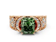 Pave Engagement Ring Setting for Fancy Green Radiant Cut Center with Curved Accent Rows, Openwork and Prong Head in Rose Gold