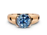 Tension Engagement Ring Setting for Fancy Blue Round Cut Center with Wide Flat Band and Tension Head in Rose Gold