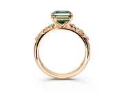 Cluster Engagement Ring Setting for Fancy Green Asscher Cut Center with Round Cut Accent Band and Prong Head in Rose Gold