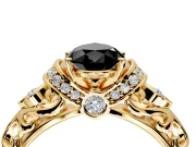 Solitaire Engagement Ring Setting for Fancy Black Pear-Shaped Center with Filigree Band and Prong Head in Yellow Gold