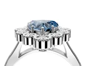 Cluster Halo Engagement Ring Setting for Fancy Blue Heart-Shaped Center with Milgrain Bezel Accents and Prong Head in Platinum