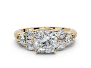 Cluster Engagement Ring Setting for Cushion Cut Center with Round Cut Accent Frame and Prong Head in Yellow Gold