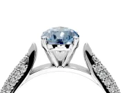 Solitaire Engagement Ring Setting for Fancy Blue Pear-Shaped Center with Multi-Row Accents and Prong Head in White Gold