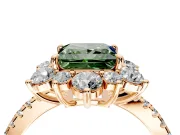 Floral Halo Engagement Ring Setting for Fancy Green Princess Cut Center with Pave Accents and Prong Head in Rose Gold