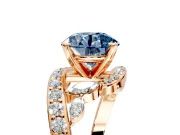 Solitaire Engagement Ring Setting for Fancy Blue Round Cut Center with Pave Bypass Twist Band and Prong Head in Rose Gold