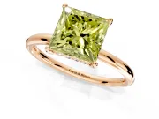 Solitaire Engagement Ring Setting for Fancy Yellow Princess Cut Center with Plain Band, Open Basket and Prong Head in Rose Gold