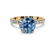 Open Basket Engagement Ring Setting for Fancy Blue Round Cut Center with Pave Band and Prong Head in Yellow Gold
