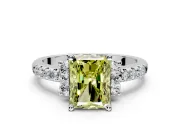 Paired Accent Engagement Ring Setting for Fancy Yellow Radiant Cut Center with Pave Band and Prong Head in Platinum