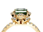 Floral Halo Engagement Ring Setting for Fancy Green Asscher Cut Center with Pave Band and Prong Head in Yellow Gold
