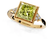 Cluster Engagement Ring Setting for Fancy Yellow Princess Cut Center with Milgrain Shoulder Clusters and Prong Head in Yellow Gold