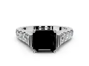 Solitaire Engagement Ring Setting for Fancy Black Asscher Cut Center with Pave Cathedral Shoulders and Prong Head in Sterling Silver
