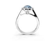 Halo Engagement Ring Setting for Fancy Blue Pear-Shaped Center with Outer Bezel Rim, Pave Band and Prong Head in Platinum
