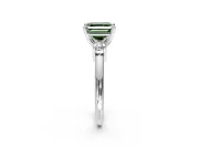 3 Stone Engagement Ring Setting for Fancy Green Asscher Cut Center with Wide Plain Band and Prong Head in White Gold