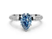 Solitaire Engagement Ring Setting for Fancy Blue Pear-Shaped Center with Multi-Row Accents and Prong Head in White Gold