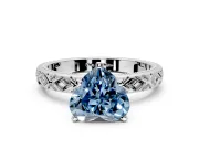 Solitaire Engagement Ring Setting for Fancy Blue Heart-Shaped Center with Milgrain X Pattern Band and Prong Head in Sterling Silver