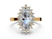 Starburst Halo Engagement Ring Setting for Marquise Center with Flat Cathedral Band and Prong Head in Yellow Gold