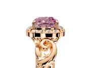 Halo Engagement Ring Setting for Fancy Pink Cushion Cut Center with Open Scroll Shoulders and Prong Head in Rose Gold