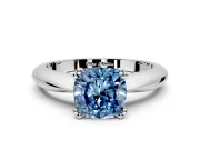 Solitaire Engagement Ring Setting for Fancy Blue Cushion Cut Center with Reverse Tapered Band and Prong Head in Sterling Silver