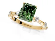 Solitaire Engagement Ring Setting for Fancy Green Radiant Cut Center with Bezel Station Band and Prong Head in Yellow Gold
