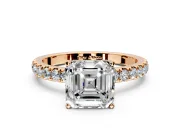 Open Basket Engagement Ring Setting for Asscher Cut Center with Pave Band and Prong Head in Rose Gold