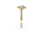 Halo Engagement Ring Setting for Heart-Shaped Center with Raised Halo, Pave Band and Prong Head in Yellow Gold