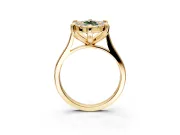 Single Halo Engagement Ring Setting for Fancy Green Marquise Center with Corner Claws, Plain Band and Prong Head in Yellow Gold
