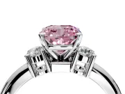 3 Stone Engagement Ring Setting for Fancy Pink Cushion Cut Center with Wide Plain Band and Prong Head in Sterling Silver