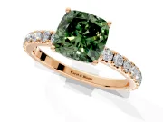 Solitaire Engagement Ring Setting for Fancy Green Cushion Cut Center with Large Accent Band and Prong Head in Rose Gold