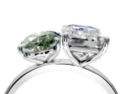 Fancy Green Oval and Emerald Cut Lab-Grown Diamond Toi et Moi Engagement Ring with Prong-Set Stones in White Gold