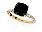 Solitaire Engagement Ring Setting for Fancy Black Cushion Cut Center with Pave Accents and Prong Head in Yellow Gold