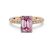 Solitaire Engagement Ring Setting for Fancy Pink Emerald Cut Center with Fine Pave Band and Prong Head in Rose Gold