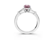 3 Stone Engagement Ring Setting for Fancy Pink Emerald Cut Center with Channel Baguette Accents and Prong Head in White Gold