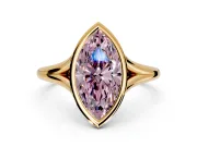 Solitaire Engagement Ring Setting for Fancy Pink Marquise Center with V Split Shank and Bezel Head in Yellow Gold