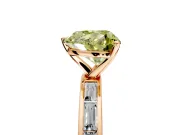 Solitaire Engagement Ring Setting for Fancy Yellow Heart-Shaped Center with Channel Baguette Band and Prong Head in Rose Gold