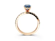 Open Basket Engagement Ring Setting for Fancy Blue Radiant Cut Center with Pave Band and Prong Head in Rose Gold