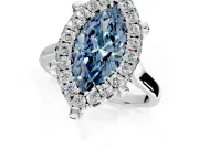 Single Halo Engagement Ring Setting for Fancy Blue Marquise Center with Corner Claws, Plain Band and Prong Head in Platinum
