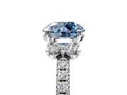 Paired Accent Engagement Ring Setting for Fancy Blue Round Cut Center with Pave Band and Prong Head in Sterling Silver