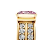 Bezel Engagement Ring Setting for Fancy Pink Radiant Cut Center with Wide Channel-Set Band and Bezel Head in Yellow Gold