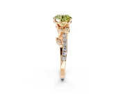 Leaf Motif Engagement Ring Setting for Fancy Yellow Round Cut Center with Pave Band and Prong Head in Rose Gold