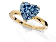 Solitaire Engagement Ring Setting for Fancy Blue Heart-Shaped Center with Thin Rounded Plain Band and Prong Head in Yellow Gold