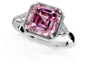 Cluster Engagement Ring Setting for Fancy Pink Asscher Cut Center with Milgrain Shoulder Clusters and Prong Head in Sterling Silver